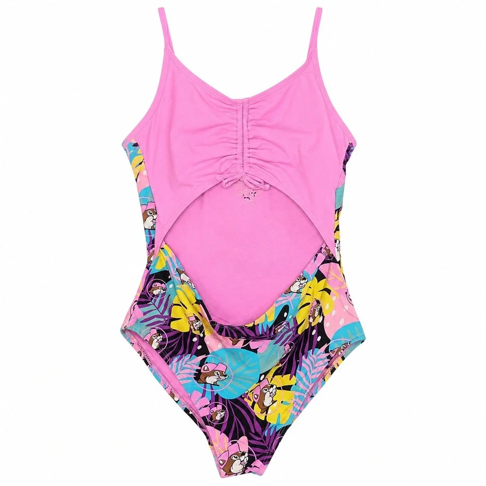 Chipmunk Tropical One Piece Swimsuit Youth XL Pink Multi Excellent Summer Beach
